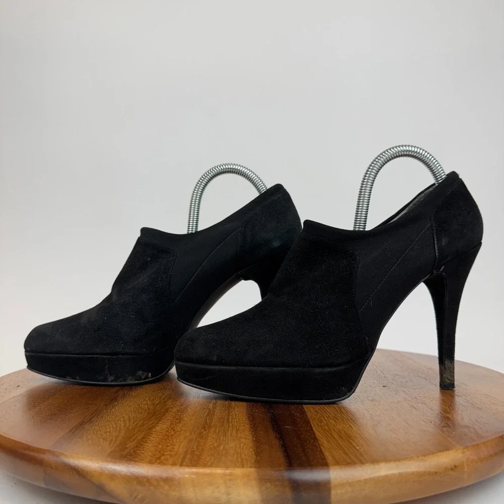 Womens Stuart Weitzman Black Suede Heeled Ankle Boots‎ Booties Size 8.5 M GUC